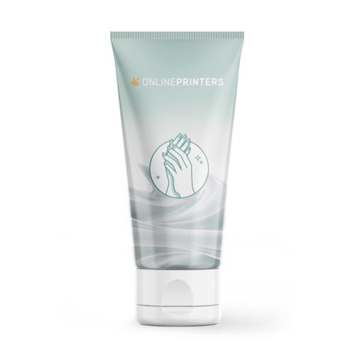 Light turquoise hand cream in a plastic tube with screw cap.