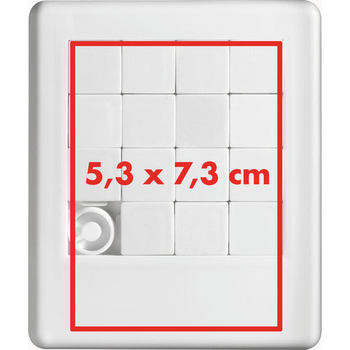 White plastic sliding puzzle with movable pieces.