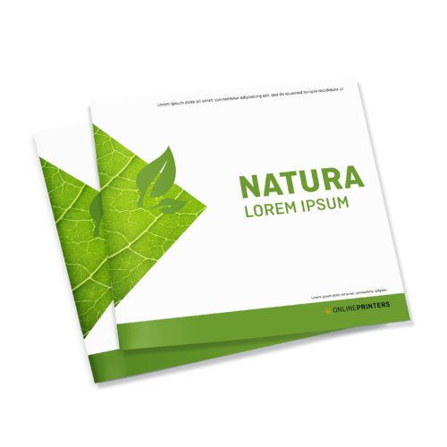 Square brochure made from sustainable paper.