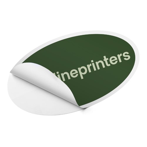 Oval sticker with a peelable back.