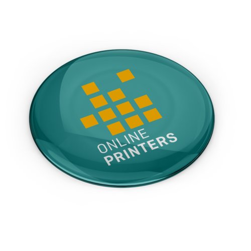 Colored 3D sticker with a domed surface.
