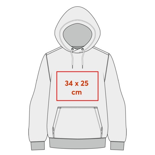 Gray fabric hoodie (unisex) with hood and kangaroo pocket.