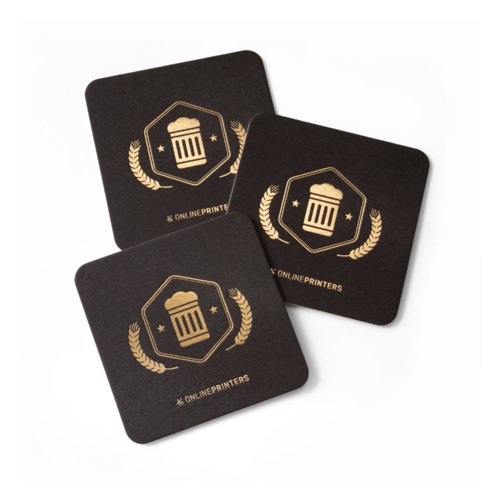 Beer mats with hot foil stamping, square, 9.3 x 9.3 cm, 4/0 1