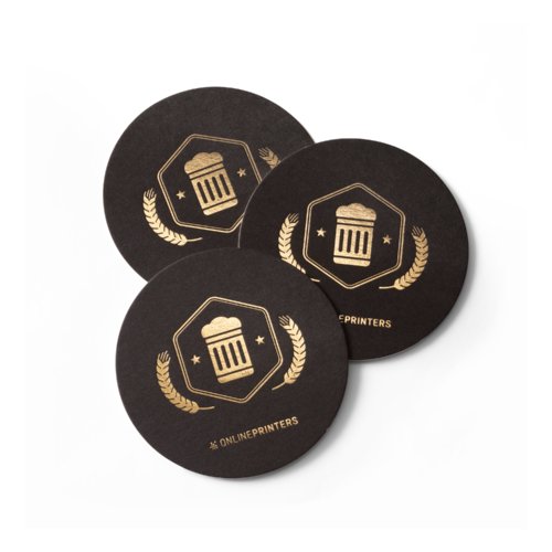 Beer mats with hot foil stamping, round, Ø 10.7 cm, 4/0 1
