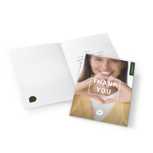 Vertical paper thank you card.