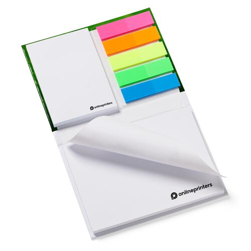 Sticky note set with notepad and colorful sticky strips.