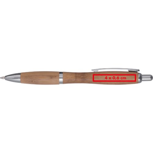 Bamboo ballpoint pen with clip and push mechanism.