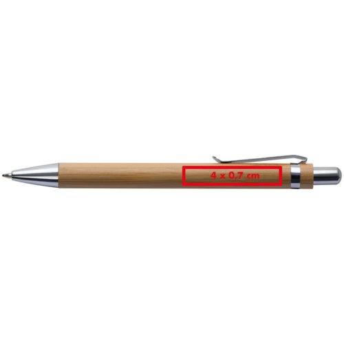 Bamboo ballpoint pen with clip and push mechanism.