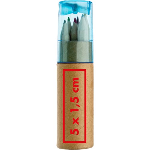 Multicolor wood colored pencils in cardboard container.