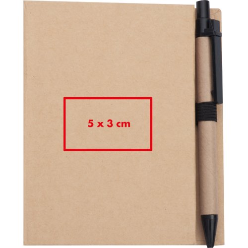 Brown notebook with pen holder and pen.