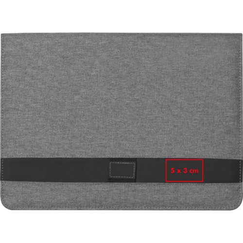 Gray writing case with elastic band closure.