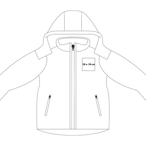 Softshell jacket with hood and zippered pockets.