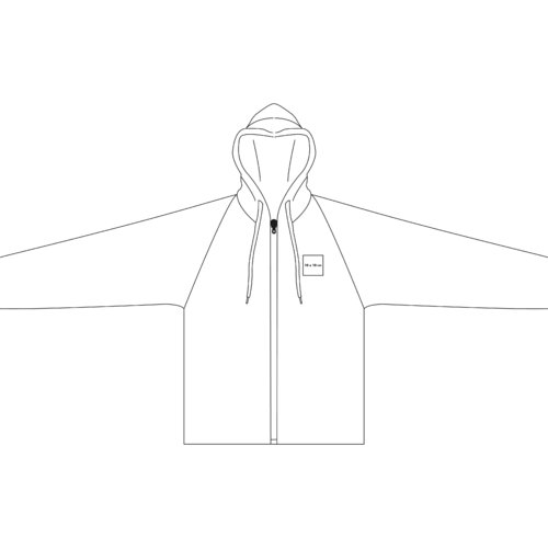 Fabric sweat jacket with hood and full zipper.