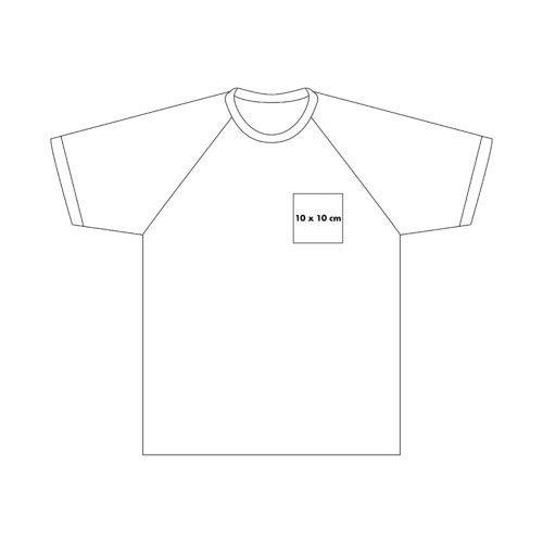 Light-colored cotton T-shirt with contrasting sleeves.