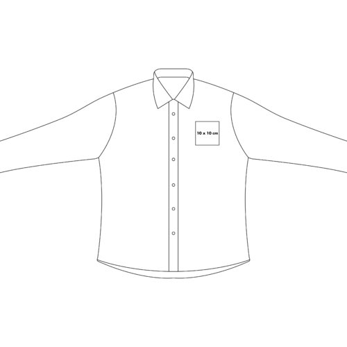 Light-colored cotton shirt with long sleeves and button placket.