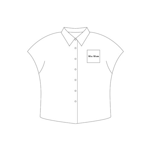 Short-sleeved blouse with button placket and collar.