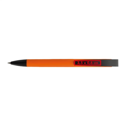 Orange plastic ballpoint pen with clip.