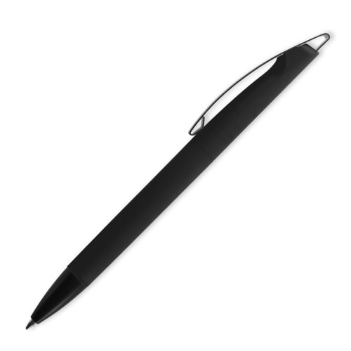 Black ballpoint pen with clip and push-button.