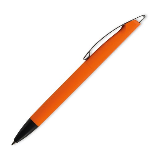 Orange plastic ballpoint pen with clip.