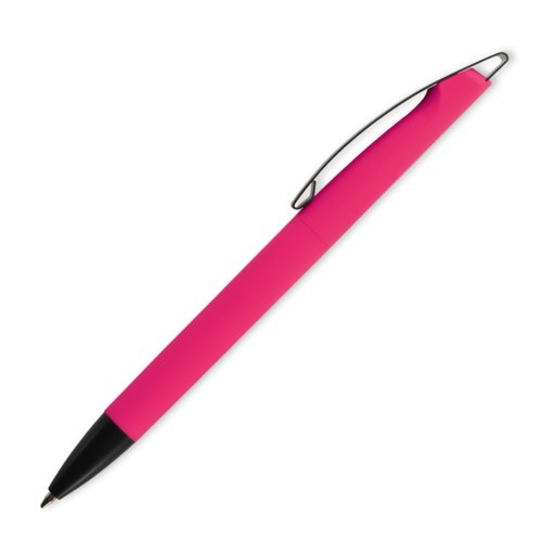 Pink plastic ballpoint pen with clip.