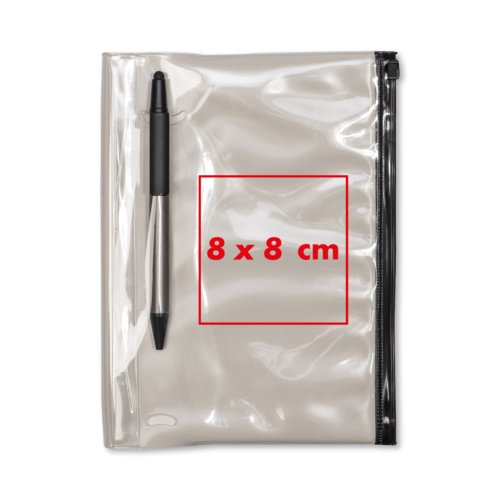 Transparent plastic notebook with zipper.