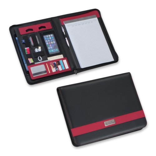Black writing case with zipper and interior compartments.