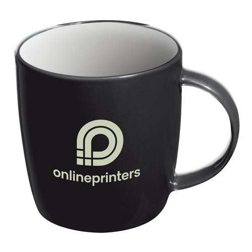 Black ceramic mug with handle.