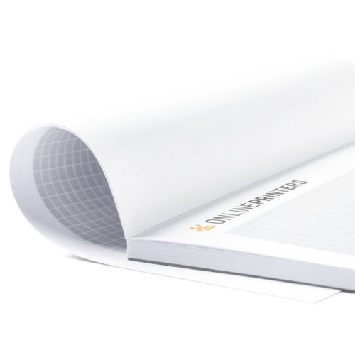 Square paper writing pad with glued top.