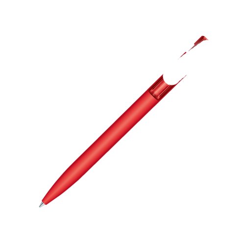 Red plastic ballpoint pen with push mechanism.