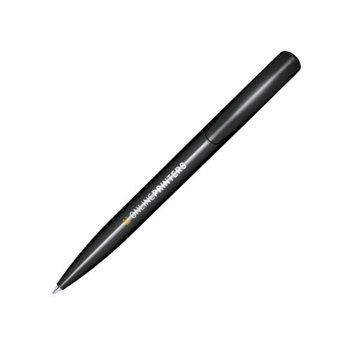 Polished ballpoint pen with push mechanism and clip.