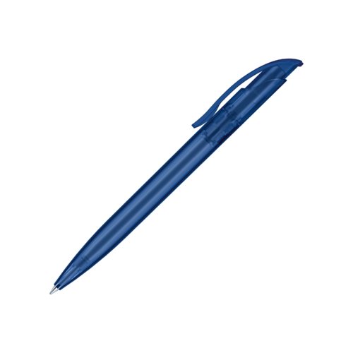 Dark blue frosted ballpoint pen with clip and push button.