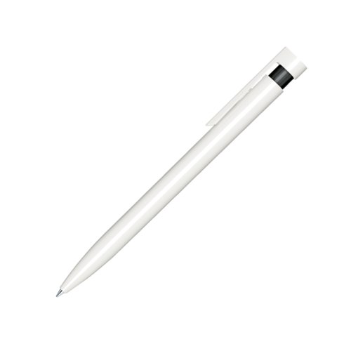 Black plastic ballpoint pen with polished finish and clip.
