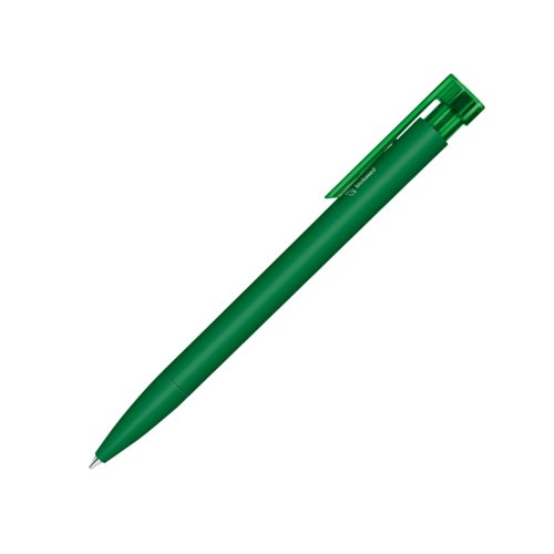 Dark green bio ballpoint pen with clip and push mechanism.