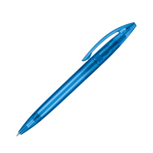 Blue plastic twist ballpoint pen with clip.