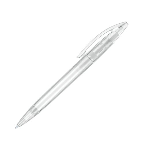 White plastic twist ballpoint pen with clip.