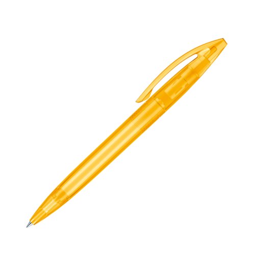 Yellow plastic twist ballpoint pen with clip.