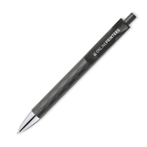 Anthracite ballpoint pen with pattern, clip and push mechanism.