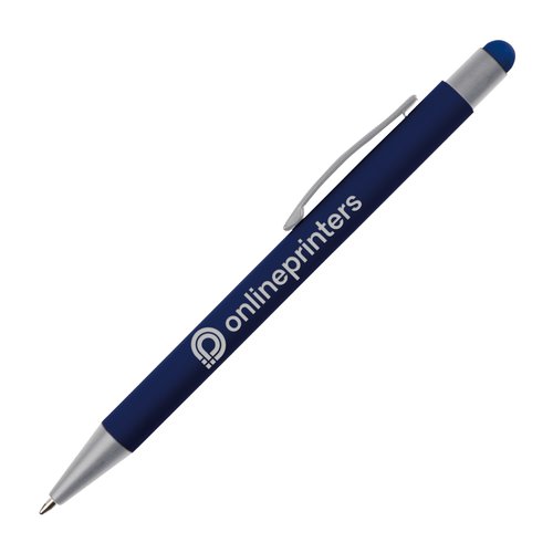 Dark blue touch pen ballpoint with clip.