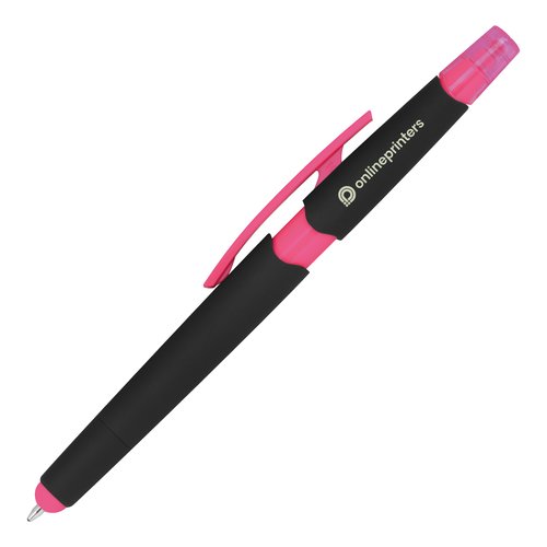 Pink Duo ballpoint pen with touch function and clip.
