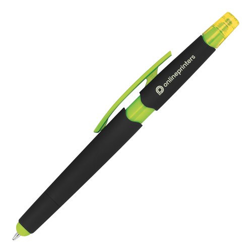 Two-tone ballpoint pen with touch function and clip.