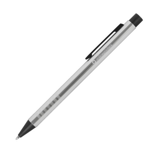 White metal ballpoint pen with clip.