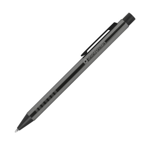 Anthracite metal ballpoint pen with pattern and clip.