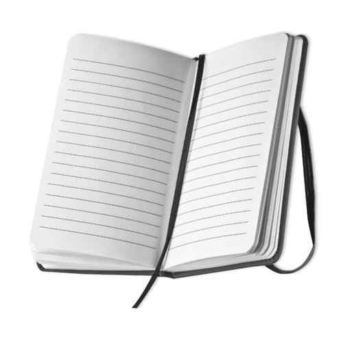 Black notebook with bookmark ribbon.