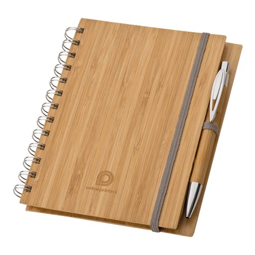 Light Wood Notebook with spiral binding and elastic band.