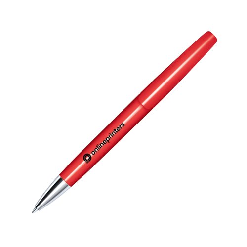 Red plastic twist ballpoint pen with metal tip.