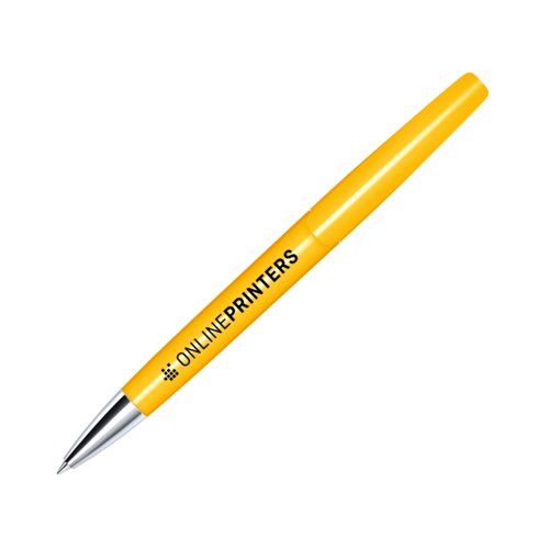 Yellow plastic twist ballpoint pen with metal tip.