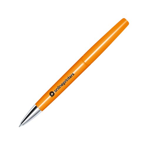 Orange twist ballpoint pen with metal parts.