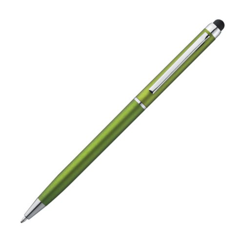 Apple green metal ballpoint pen with touch function and clip.