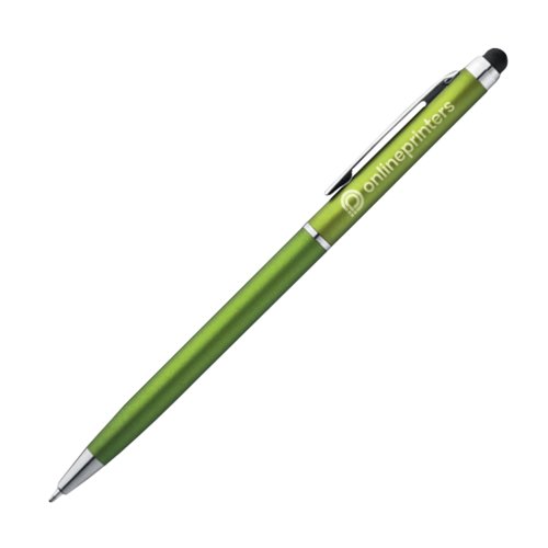 Apple green metal ballpoint pen with touch function and clip.