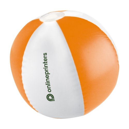 Orange plastic beach ball, two-tone.